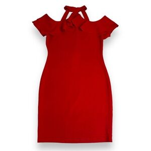 Lumiere red ruffle cutout bodycon midi dress